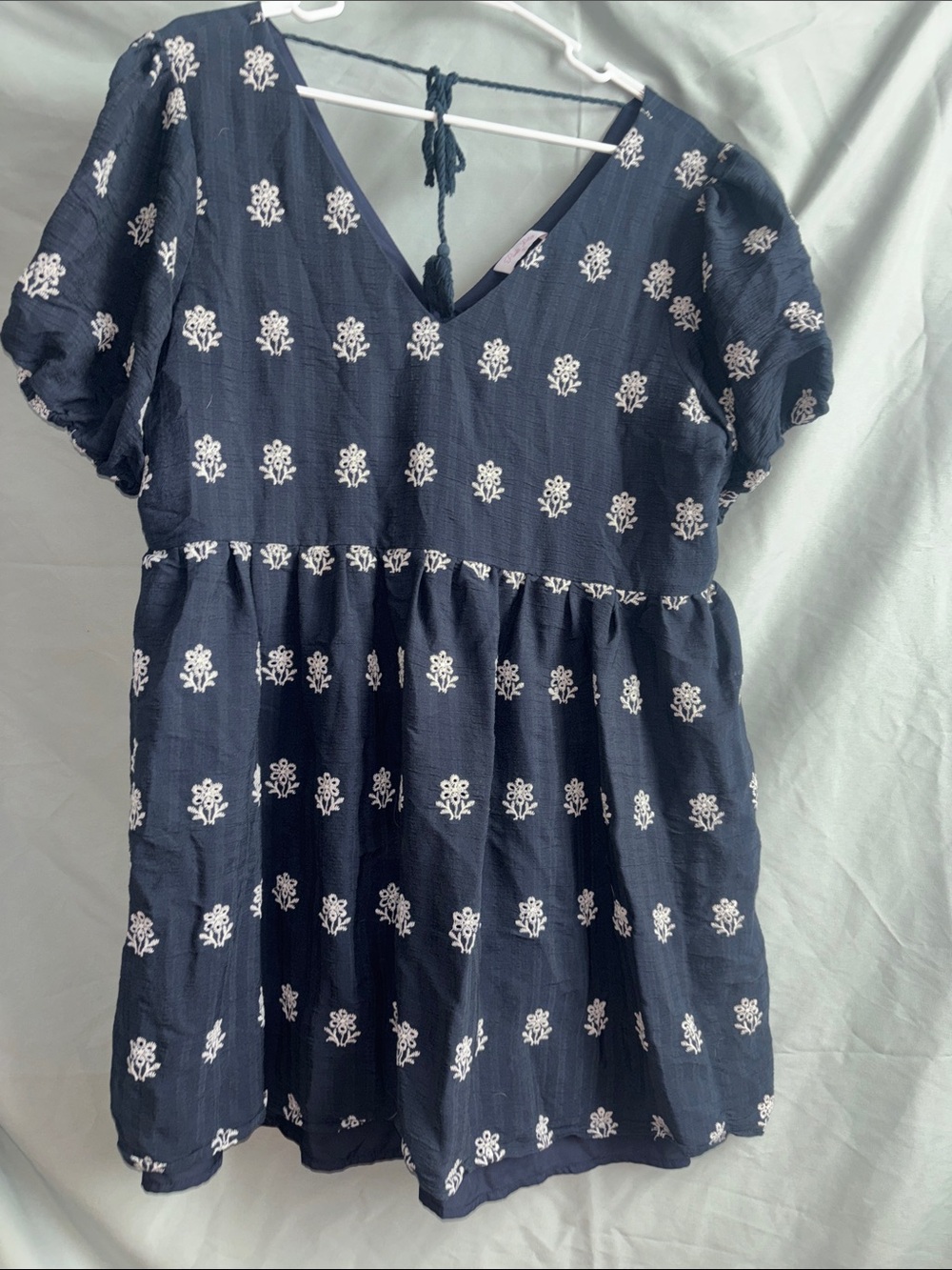 Pink Lily Navy Mini Dress with White Embroidery